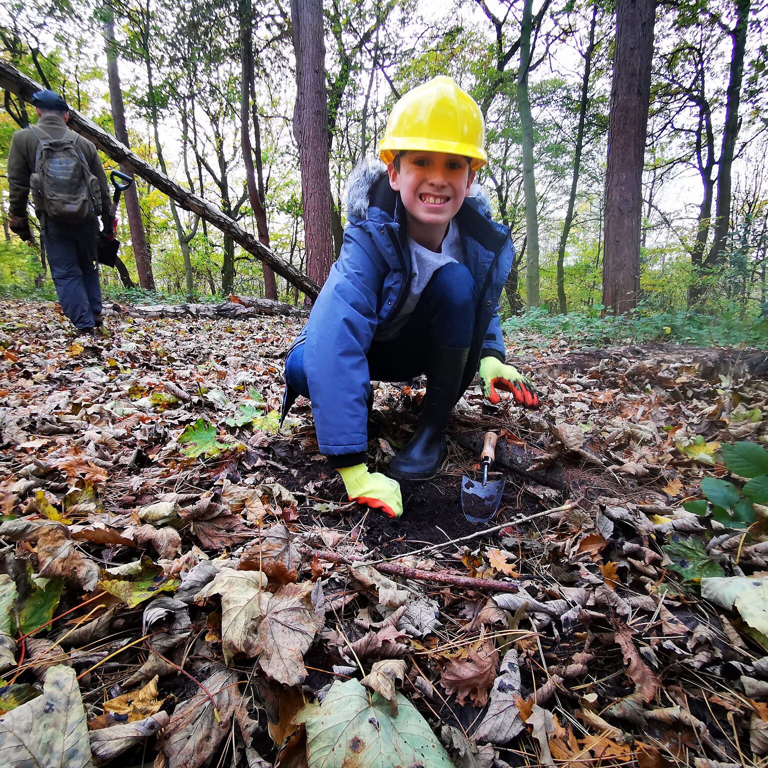 The Conservation Volunteers on a tree planting day with the ranger in Fazackerley Bluebell Woods, Liverpool